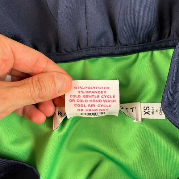 Gretchen Scott Ruffle Neck Blouse Navy Blue Sleeveless Coastal Women's XS - Picture 6 of 9